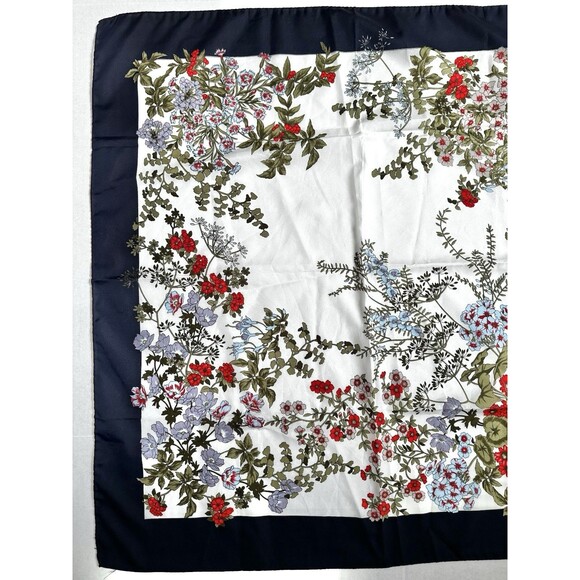 Vintage Hercolani Scarf Floral 30in Nylon Bandana Wrap Handkerchief White/Blue - Picture 3 of 8